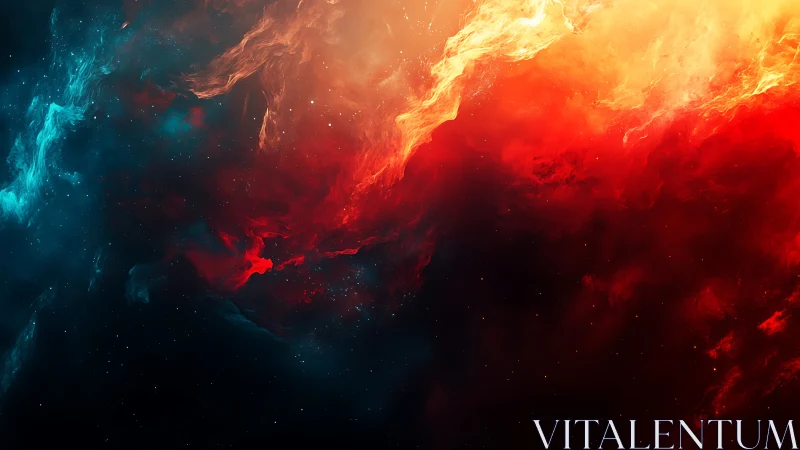 Stellar nebula clouds blaze in red blue opposing firestorm