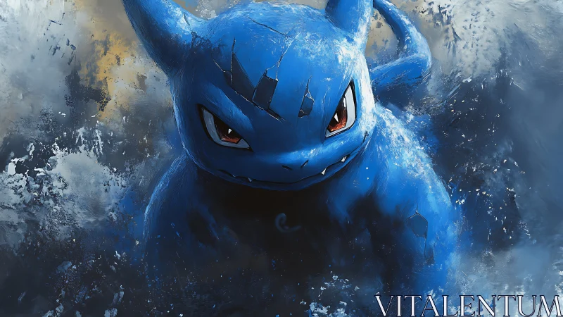 Blue aquatic creature advances through turbulent water