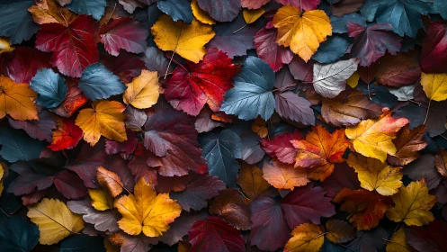 Autumn foliage collage with saturated multicolor maple leaves.