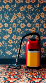 Retro vacuum poses proudly amid riotous floral patterns