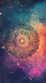 Celestial mandala blooms like a sunlit compass in cosmic dusk