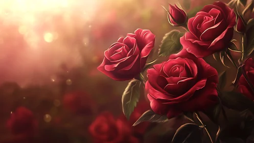 Radiant Red Roses Glowing in Warm Sunlight.