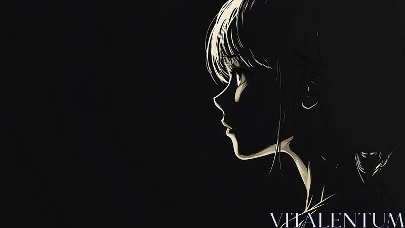 Anime girl silhouette holds narrow light in deep shadow