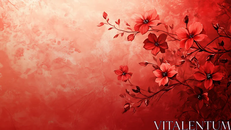 Red Floral Composition on Textured Background.
