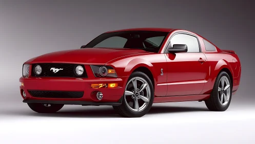 Red two-door sports coupe on neutral studio background.