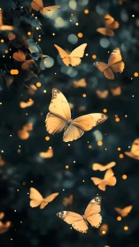 Golden butterflies drifting through a twilight forest hush.