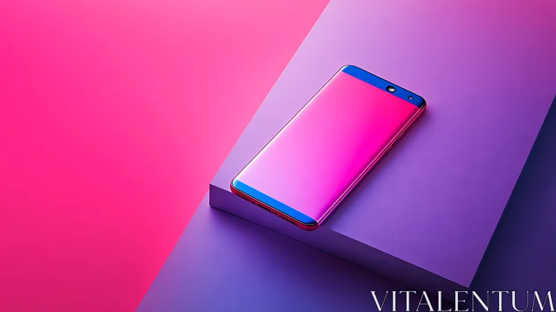 Rendered gradient smartphone with chromatic accents on bisected background.