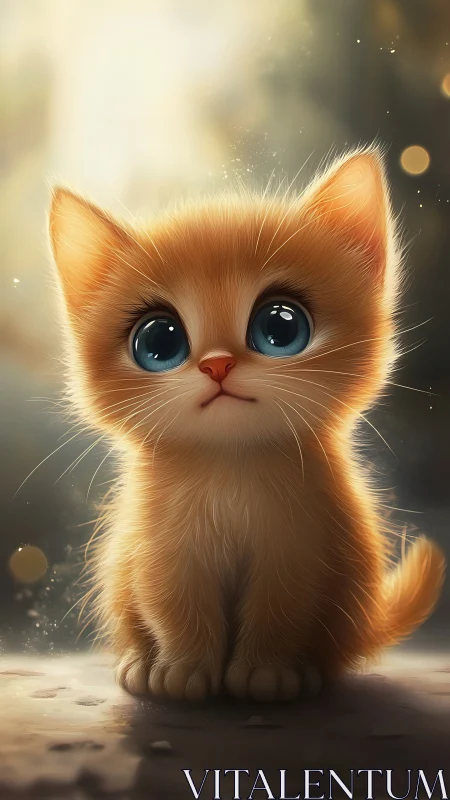 Golden Kitten's Dream - Luminous Digital Portrait.