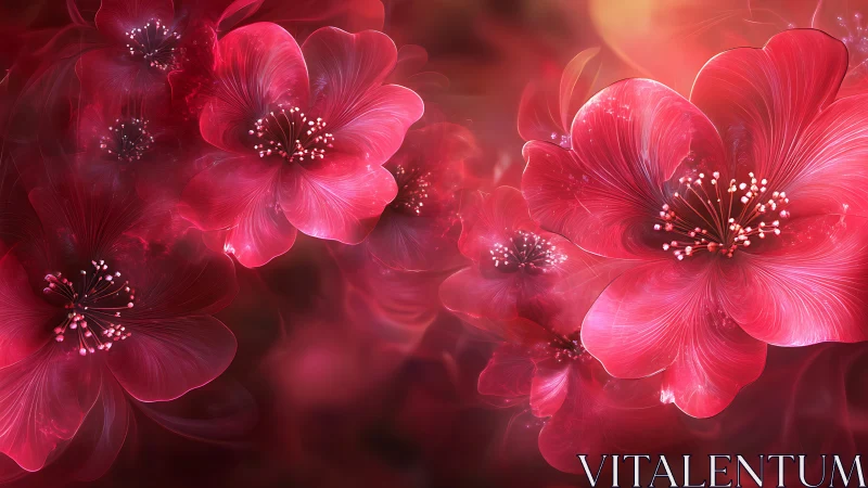 Luminous Red Flowers with Glowing Stamen Detail.