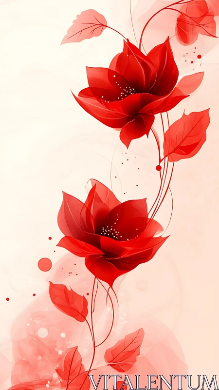 Red flowers with gradient petals and translucent leaves on soft background