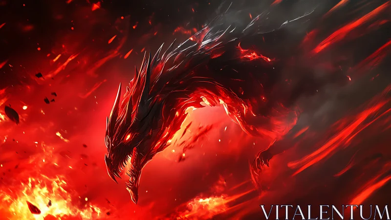 Infernal dragon head surges through ablaze vortex of fire