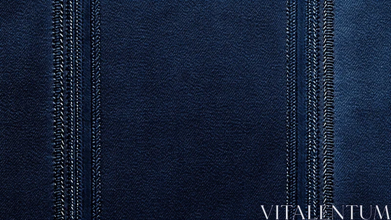 Dark blue denim fabric with parallel stitched seams pattern.