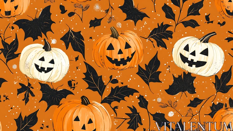 Vector jack-o&rsquo;-lantern array with high-contrast foliage pattern.