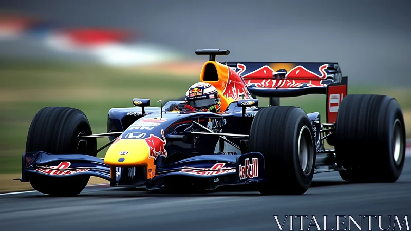 Formula racing car accelerates through sweeping circuit corner