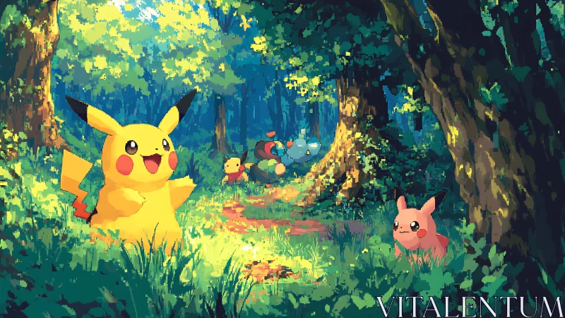 Pikachu and Pawmi Forest Grove Pixel Art.