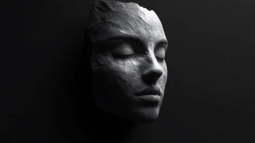 Quiet stone face resting in soft shadows and gentle light.