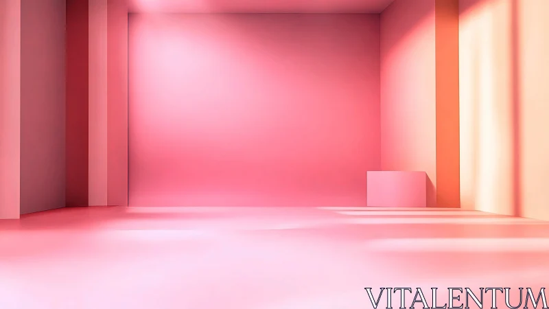 Soft pink minimalist interior glows with abstract light.