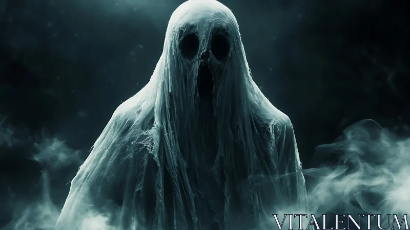 Cloaked spectral entity in high-contrast digital horror study.