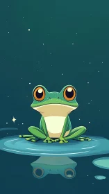 Starry night frog resting on a calm moonlit puddle.