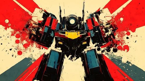 Angular combat mecha rendered in dynamic abstract ink blasts