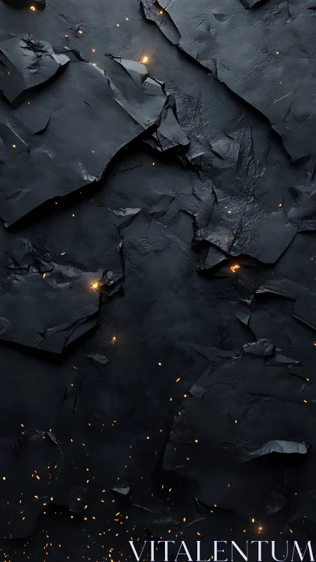 Charred slate shards glow with scattered ember sparks.