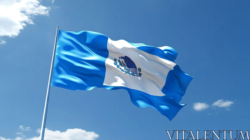 Sky-dancing Salvadoran flag ripples through bright midday winds