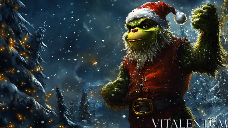Gruff green Santa struts through a blizzard of stolen cheer