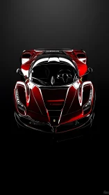 High-contrast frontal study of a red hypercar in low-key lighting