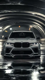 High-gloss BMW sports sedan under cinematic tunnel lighting