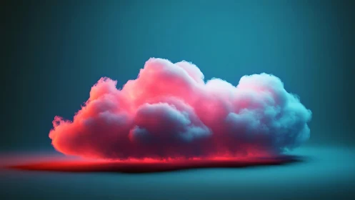 Glowing neon cloud drifts softly in a dreamy blue haze