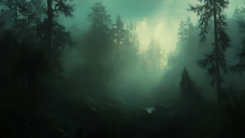 Atmospheric Forest Interior with Volumetric Light and Coniferous Canopy