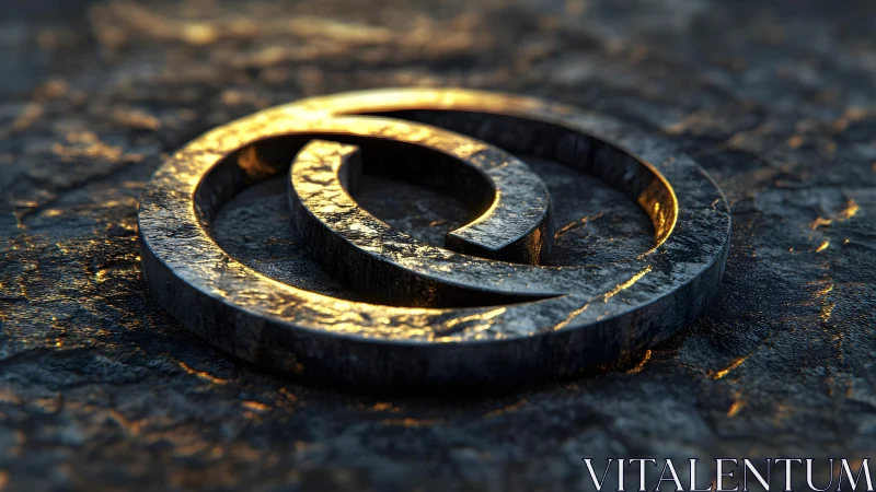Metallic copyright symbol in dramatic lighting, 3D realistic style.