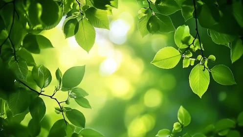 Sunlit Green Leaves in Soft Focus Nature Photography.
