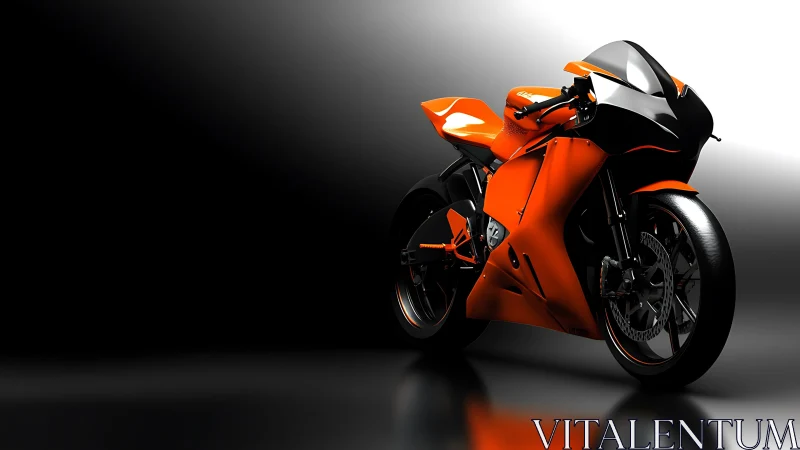 Orange sport motorcycle on gradient black white background.