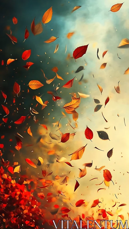 Falling Autumn Leaves Against Gradient Sky
