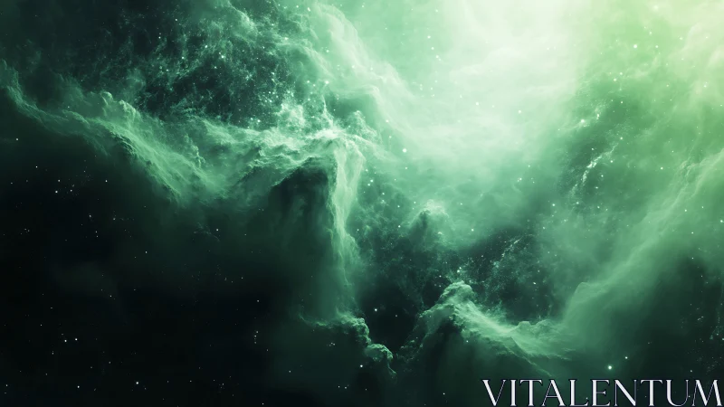 Emerald nebula tides swirling through luminous cosmic mist.