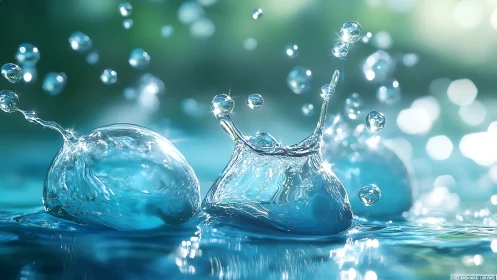 Crystal water droplets explode in vibrant macro motion.