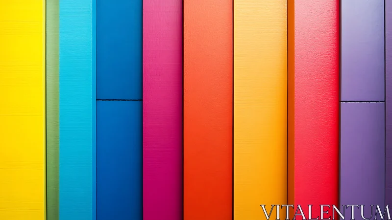 Bold vertical rainbow panels form abstract color spectrum wall.