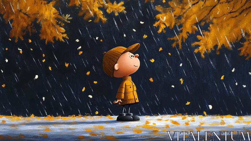 Little rainwatcher counts falling leaves like tiny comets