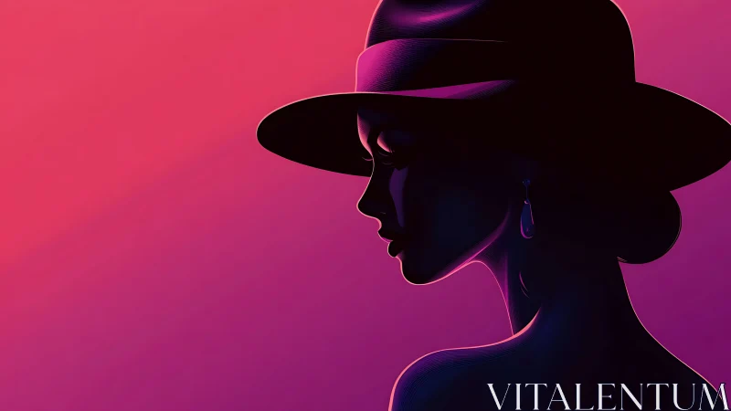 Silhouetted woman in hat glows against neon pink twilight