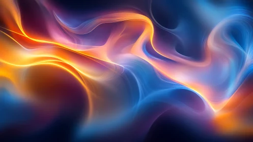 Curved luminous ribbons trace dynamic gradients across deep blues