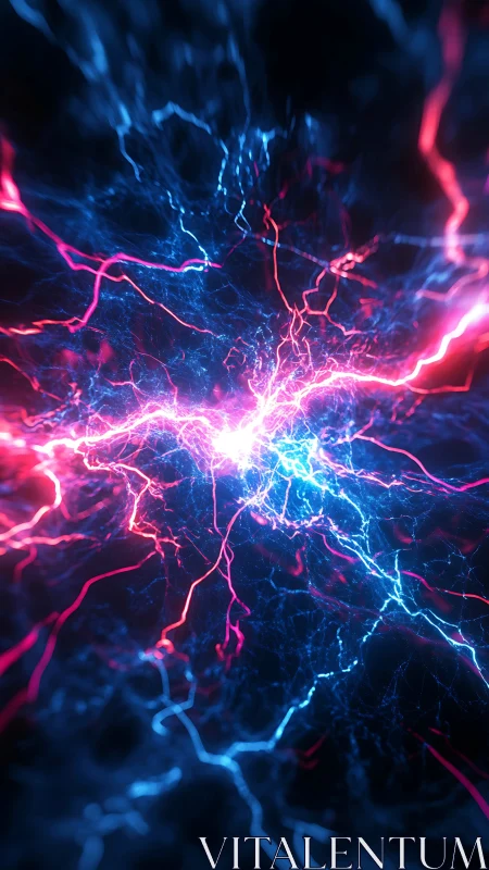 Electric blue and neon pink energy arcs collide in space.