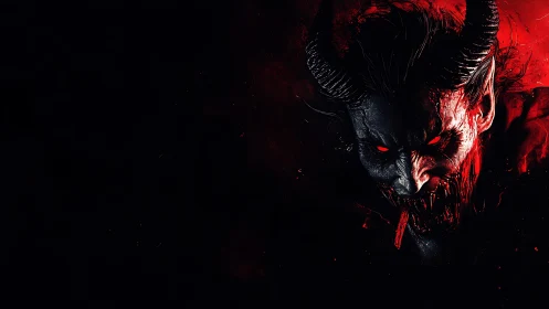 Horned demonic figure emerges from red and black darkness