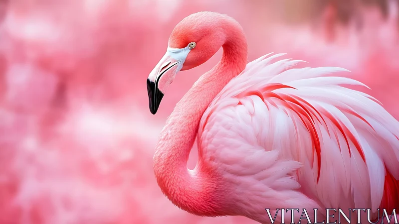 Vibrant Pink Flamingo Portrait with Soft Pastel Background.