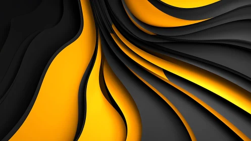 Abstract flowing black and yellow waves in modern 3D design.
