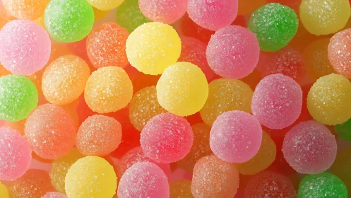 Spherical Sugar-Coated Confections Arranged in Clustered Formation.