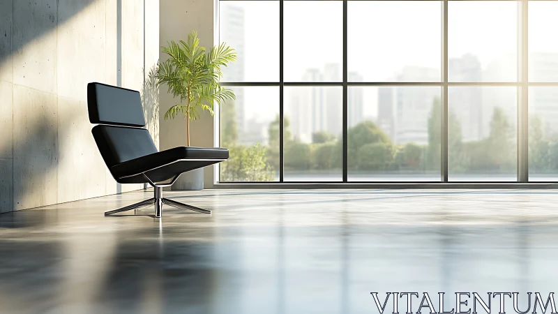 Modern Interior Space with Black Chair and Extensive Glazing