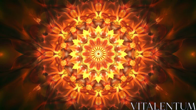 Radiant fractal mandala blooming in molten amber light.