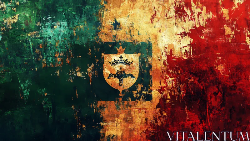 Regal crest emerging through distressed tricolor texture.