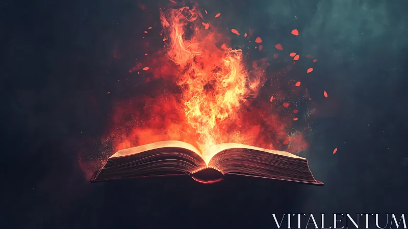 Open Book Engulfed in Intense Flames and Smoke